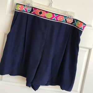 Alice and Trixie Navy Silk Shorts with Neon Band